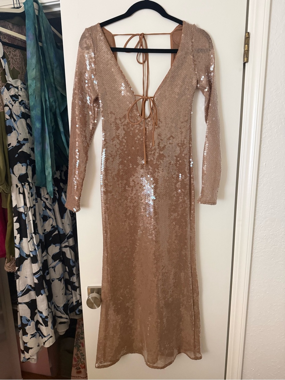 Bardot Sequin Tie-Back Long Sleeve Dress- Anthropologie